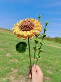 Crocheted Eucalyptus Leaf Sunflower Bouquet