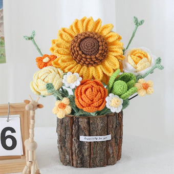 compare product Crochet Sunflower/Lily Wooden Pot