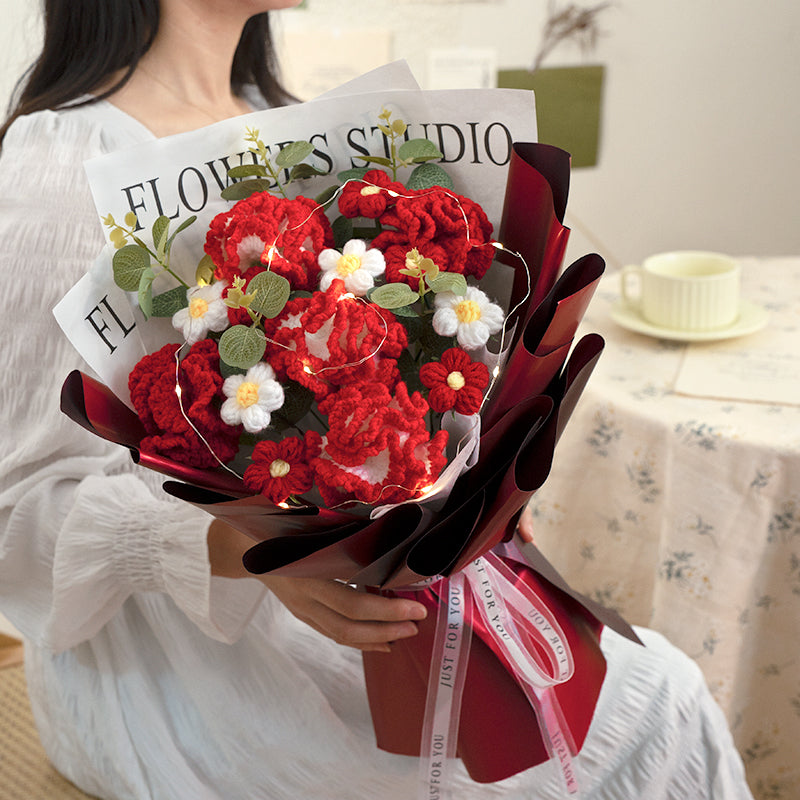 Handmade crocheted carnation puff mix and match bouquet