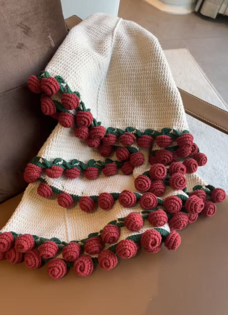 Blooming Rose Handmade Crochet Blanket