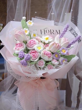 compare product Hand Crocheted Oversized Pink Rose Bouquet