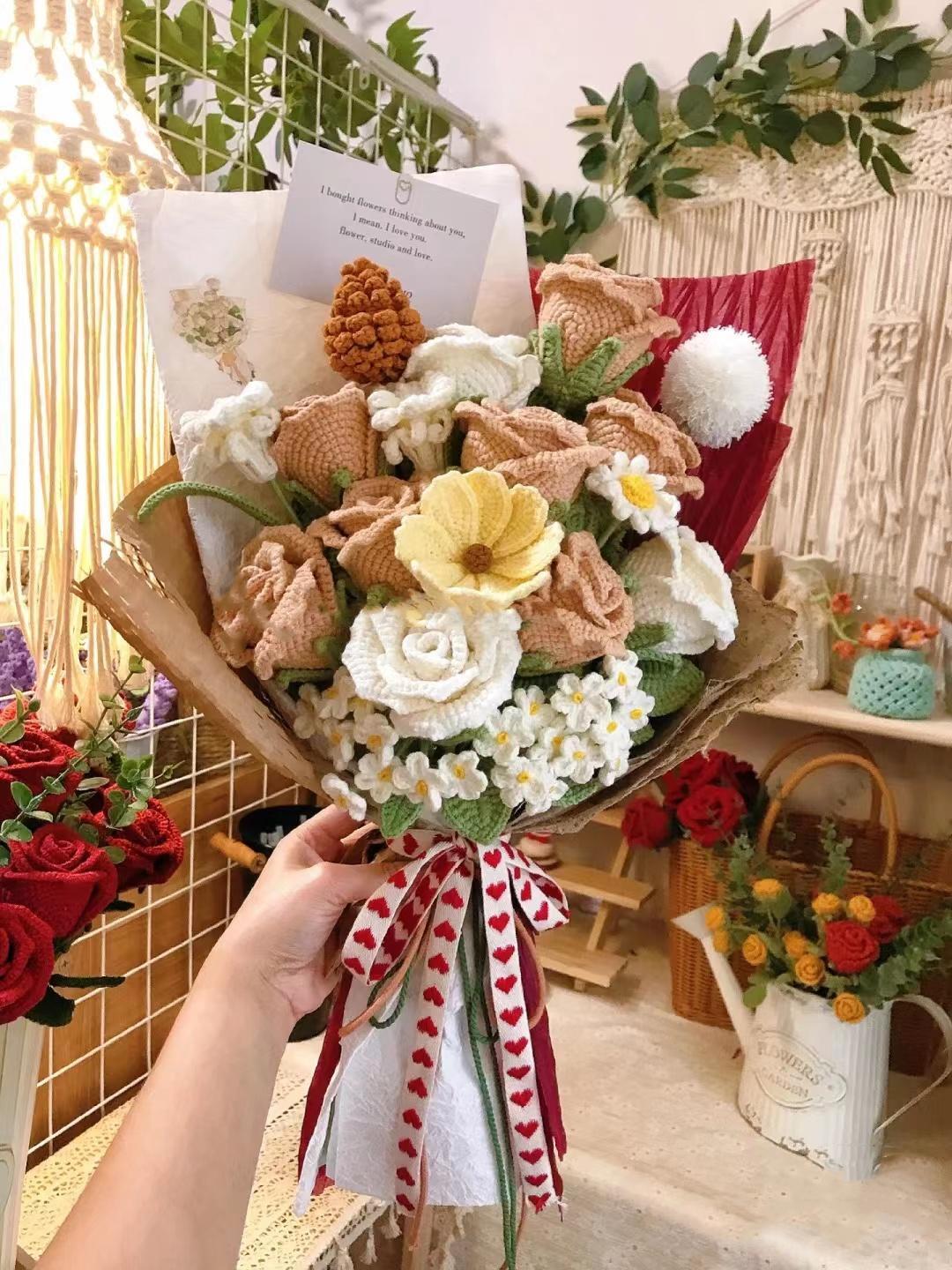 Hand-woven Rose Sims Azalea Mixed Bouquet
