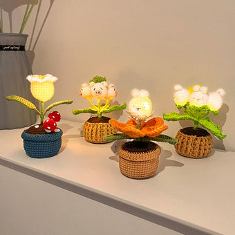 compare product Doll Flowers Night Light handmade Crochet Artificial Lamp Home Decor